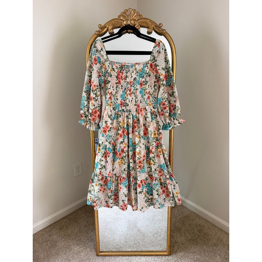Baltic Born Marta Midi Floral Multicolor Smocked Dress - Picture 2 of 10